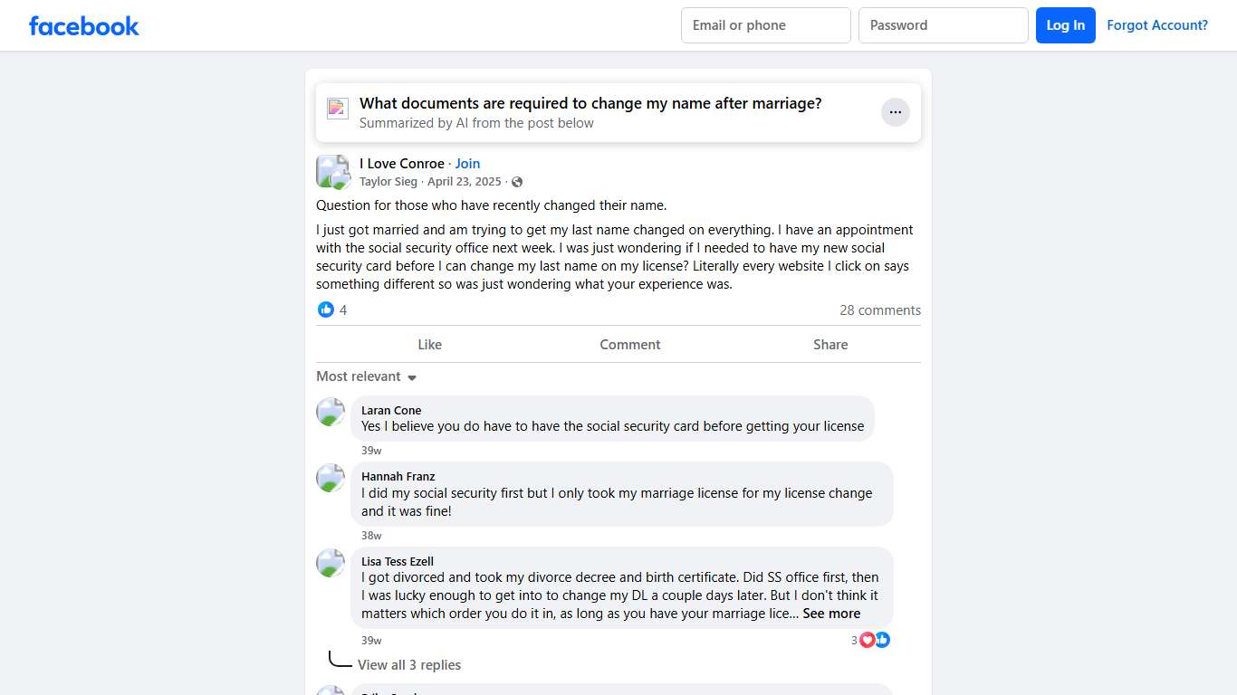 I Love Conroe | Question for those who have recently changed their name | Facebook