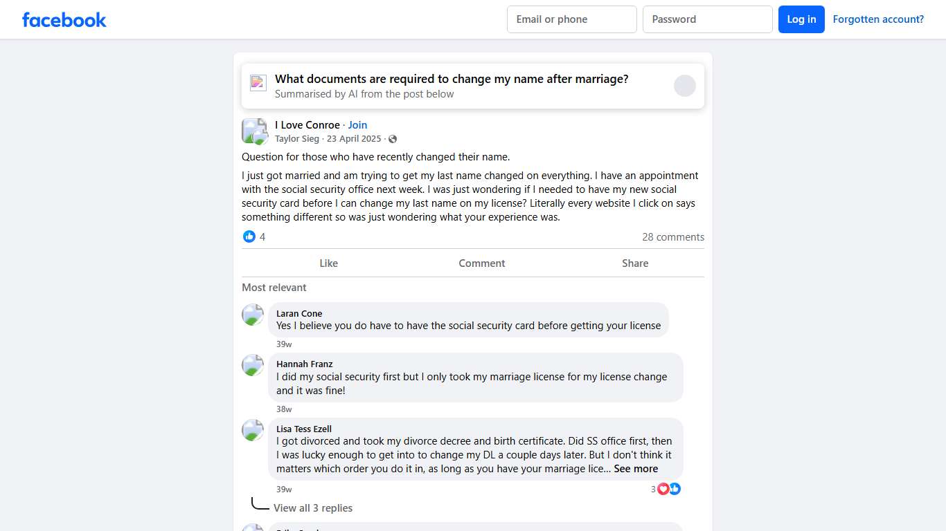I Love Conroe | Question for those who have recently changed their name | Facebook